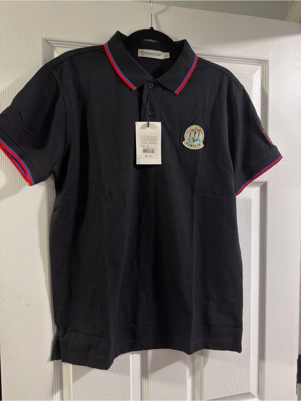 Moncler Black Polo with Red and Blue Contrast Trim